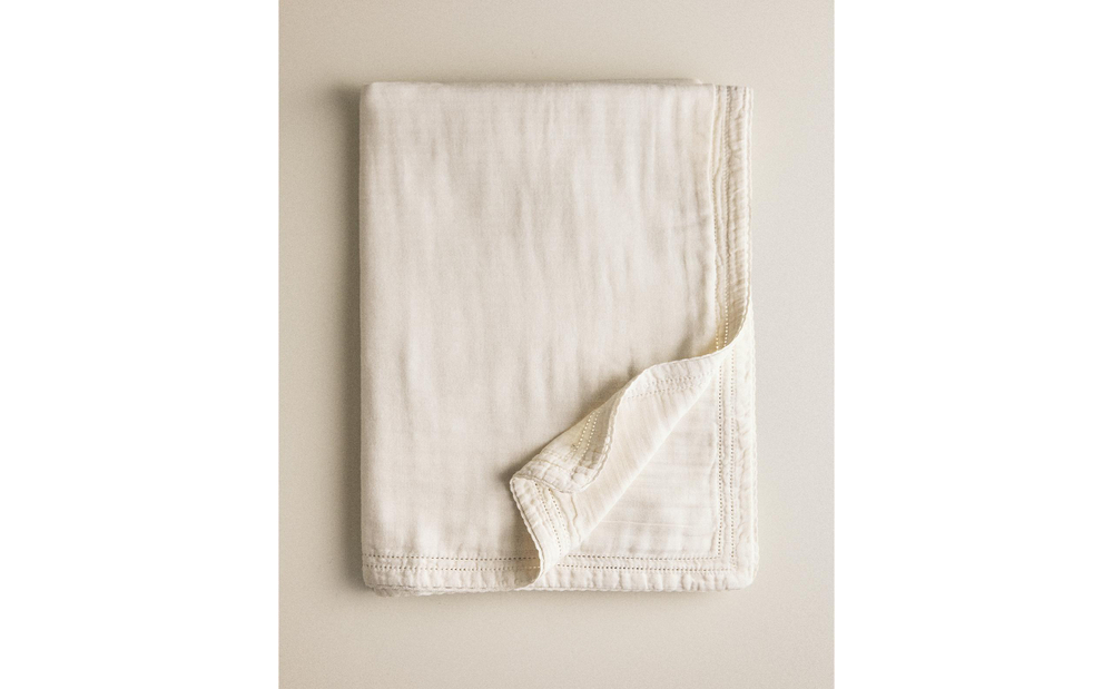 Zara Home плед детский из хлопка, экрю, 90x120 см