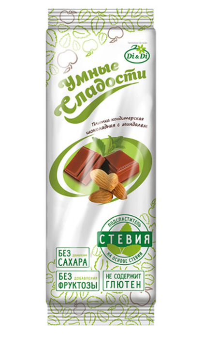 Шоколад темный Di&Di Умные сладости, миндаль, 90 г