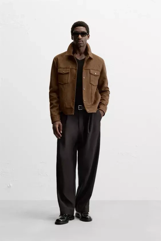 ZARA КУРТКА ИЗ ИСКУССТВЕННОЙ ЗАМШИ, КАШТАНОВЫЙ