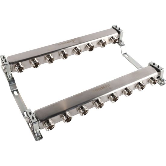 Коллектор Rommer 1"x3/4" на 8 контуров для радиаторной разводки (нерж. сталь) RMS-4401-000008