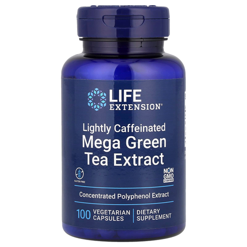 Life Extension, Super Green Tea, экстракт зеленого чая, с низким содержанием кофеина, 100 вегетарианских капсул (725 мг в 1 капсуле)