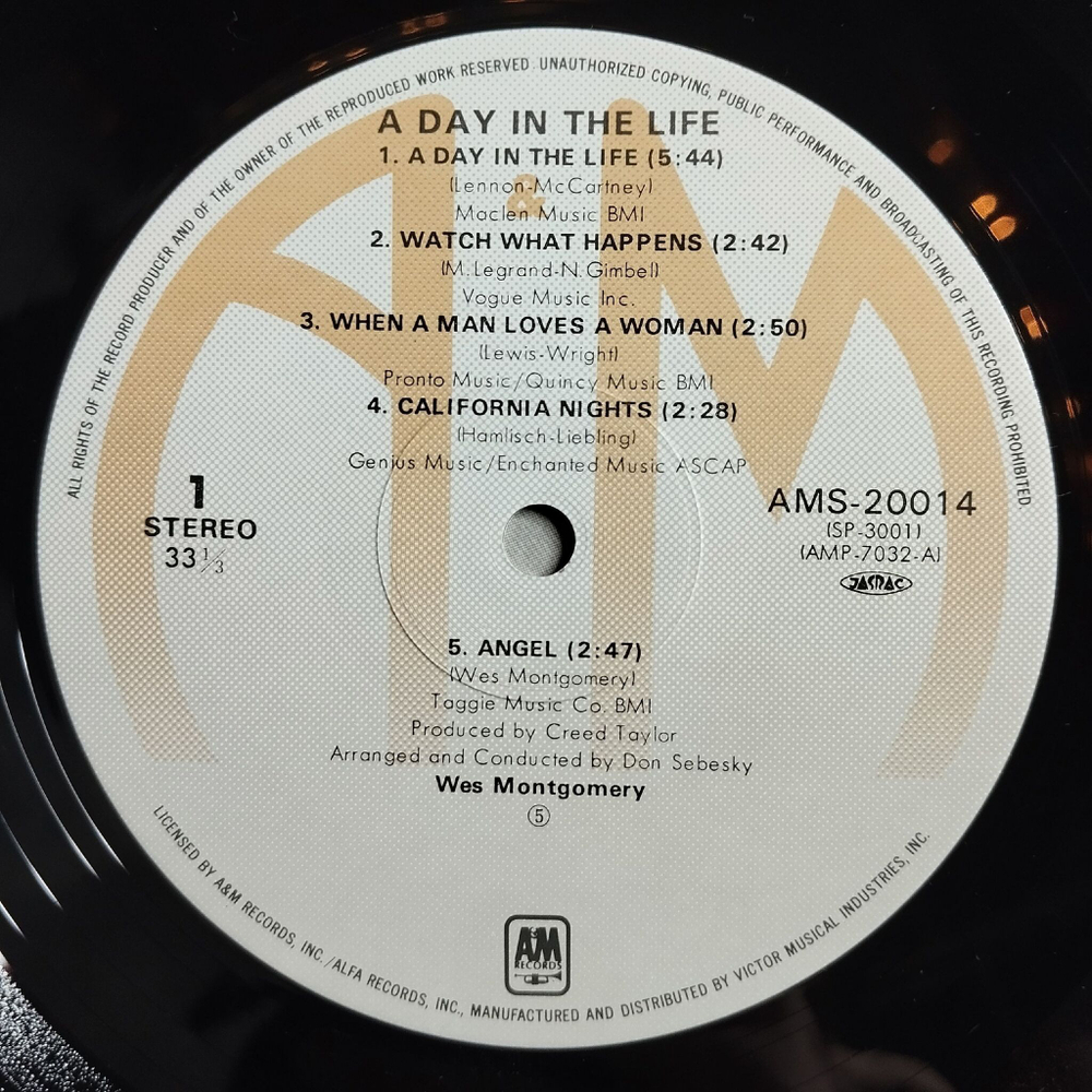 Винтажная виниловая пластинка LP Wes Montgomery A Day In The Life (Japan 1981) (No Obi)