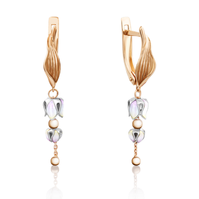 Серьги «Ландыши» с английским замком из комбинированного золота с эмалью