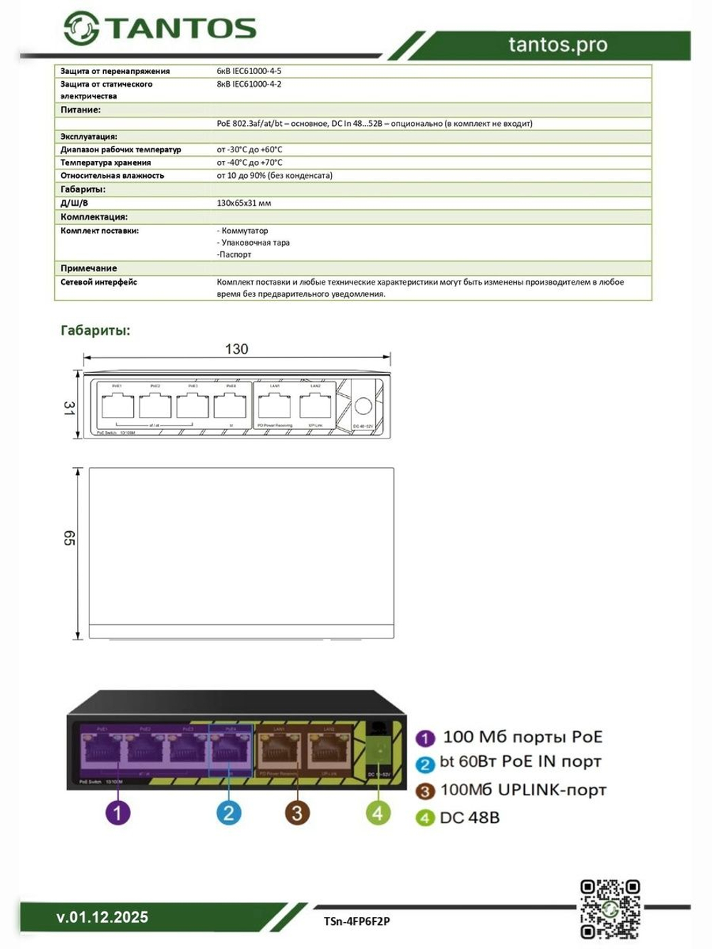 Коммутатор PoE TSn-4FP6F2P