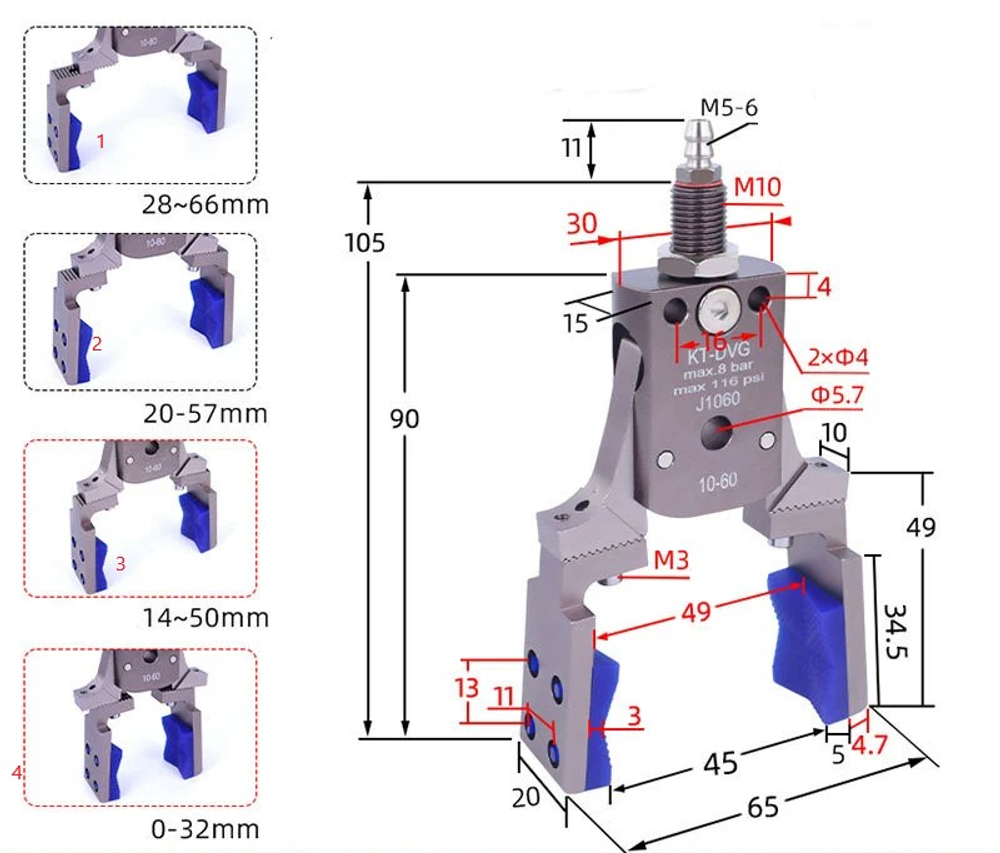 Two-jaw adjustable [non-magnetic] kt-dvg-10-60 external teeth
