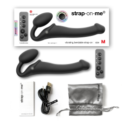 Гибкий страпон Strap-on-me с вибрацией, с 3-мя моторами, черный, размер M