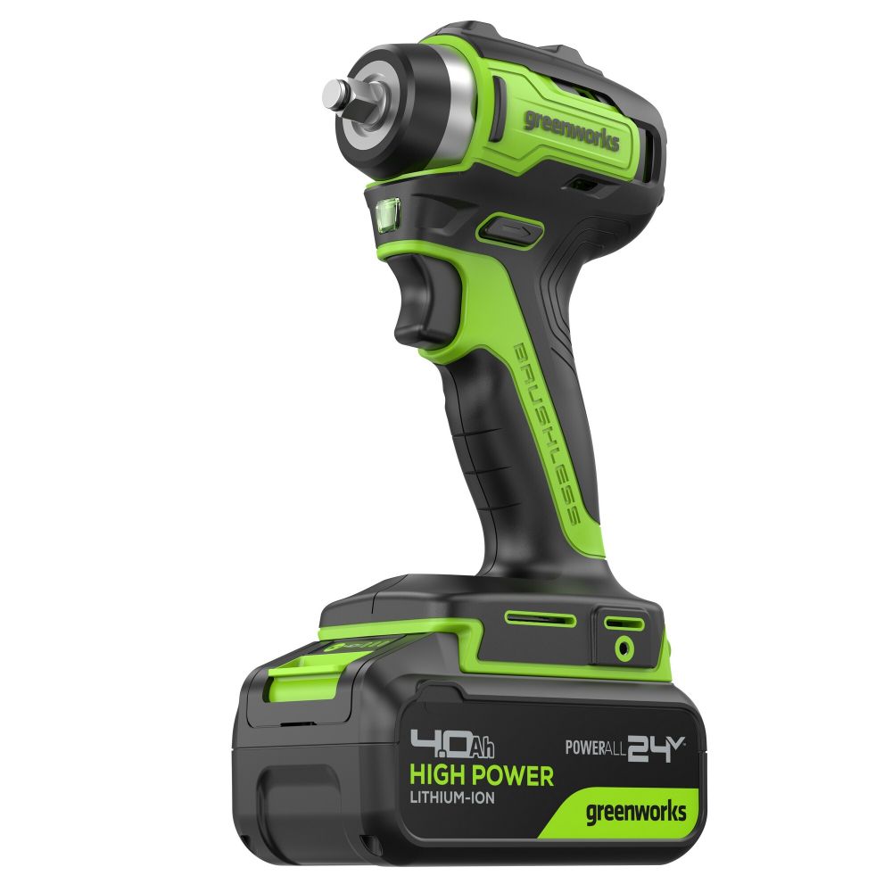 Гайковерт ударный акк. Greenworks G24IW200, 24V,б/щет, 3/8'', 200Нм, 1х4Ач,ЗУ,кор (3803607CUB)