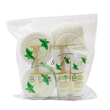 Набор Алоэ и зеленый чай(крем бальзам для рук.гель-скраб для тела.крем для тела.крем для ног,повязка на липучке,пакет 250*250) La and Te beaute LT-40