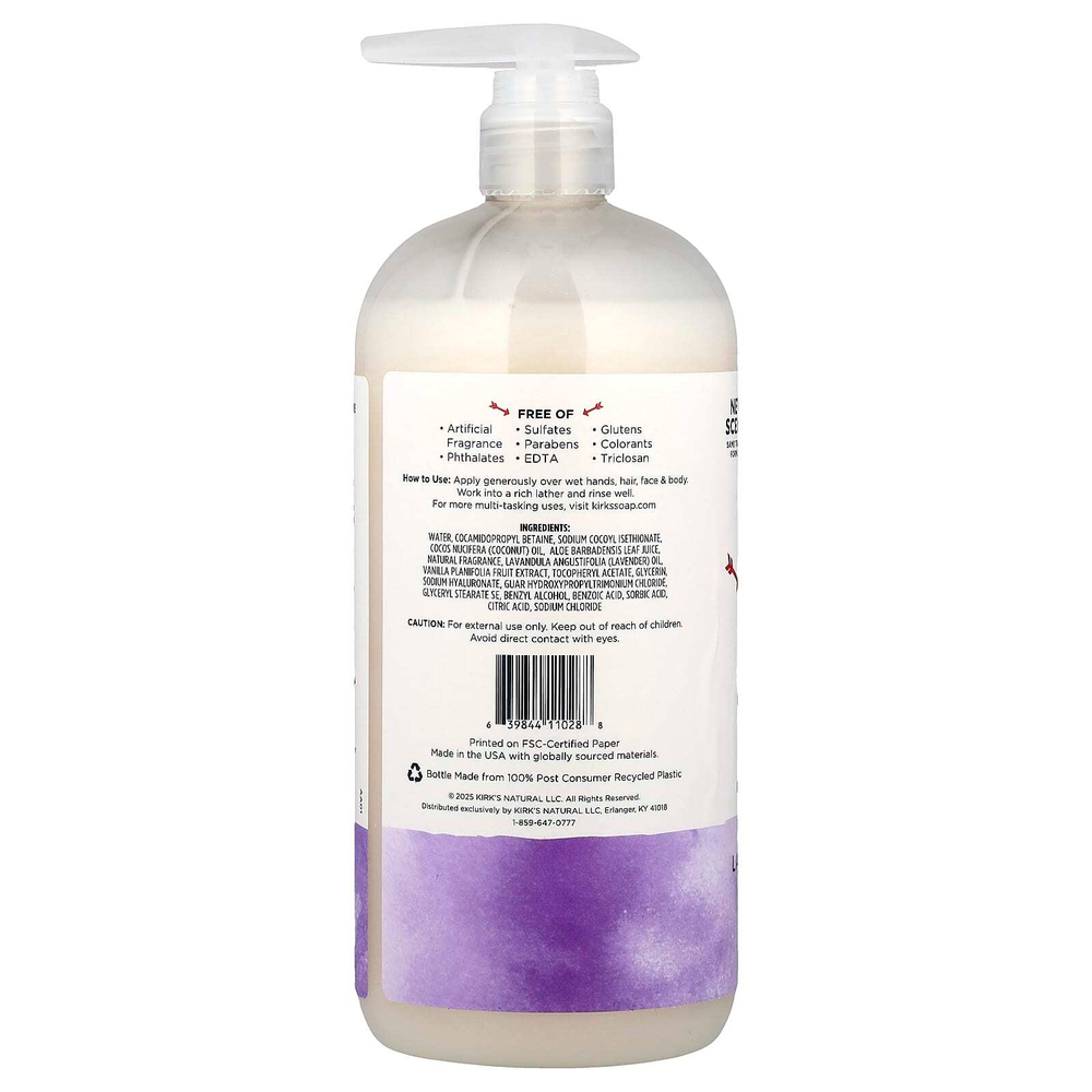 Kirk's, 3-In-1 Head to Toe Nourishing Cleanser, Lavender & Vanilla, 32 fl oz (946 ml)
