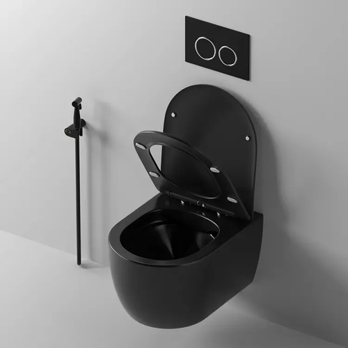 Унитаз OGLIO Aria MB подвесной безободковый черный матовый, ТЕРМООБЖИГ (не плёнка) CT9239 Ceruttispa (485х365х350)