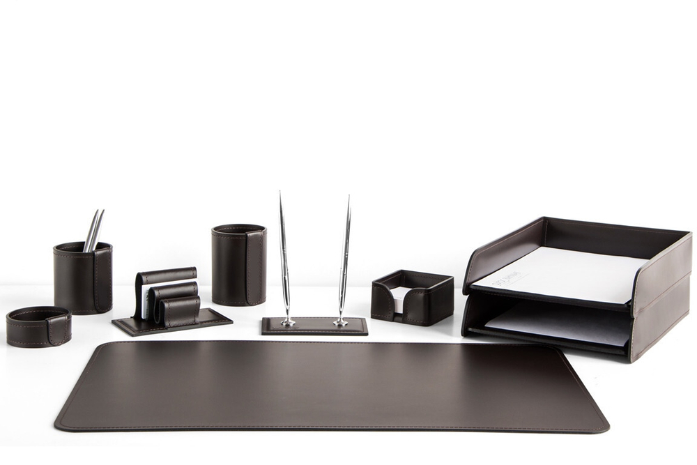 Настольный набор коричневый с лотками а4