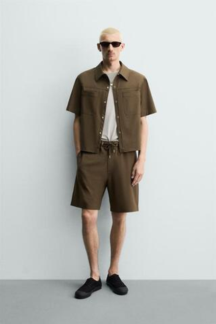 ZARA ТЕХНИЧЕСКИЕ ШОРТЫ RELAXED FIT, ТАБАЧНЫЙ