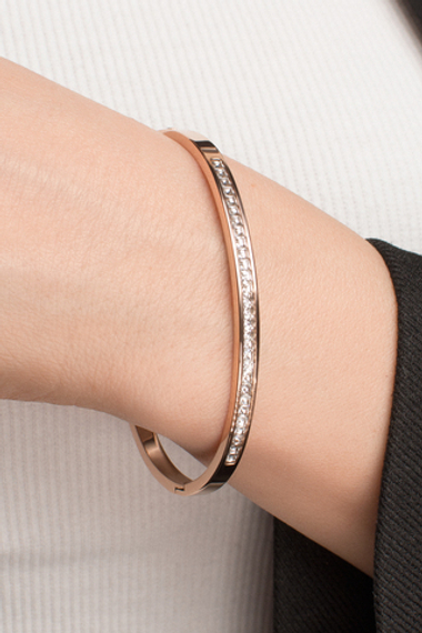 Браслет стальной "Дорожка кристаллов": в цвете розово-золотистом
