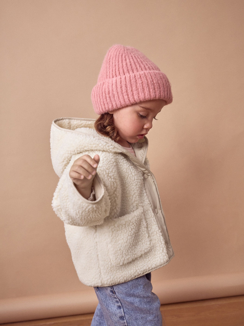 Куртка флисовая с капюшоном на молнии для девочки Next 378-041, Кремовый