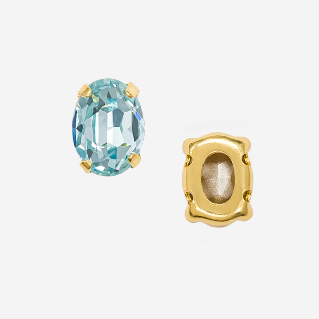 Кристалл Овал (Oval Fancy Stone) в цапах, оттенок "Аквамарин"/"Aquamarine", 8*6мм, позолота