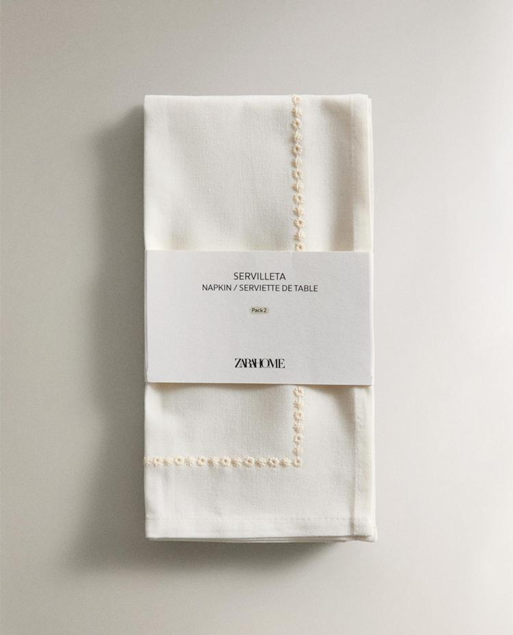 ZARA HOME САЛФЕТКА С ВЫШИВКОЙ (УПАКОВКА ИЗ 2 ШТУК), ЭКРЮ