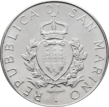 100 лир 1987 Сан-Марино, 15 лет возобновлению чеканке монет