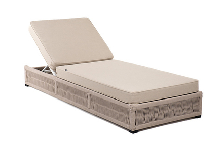 "Ривьера" шезлонг плетеный из роупа, каркас алюминий белый муар, роуп бежевый круглый, ткань бежевая 15052