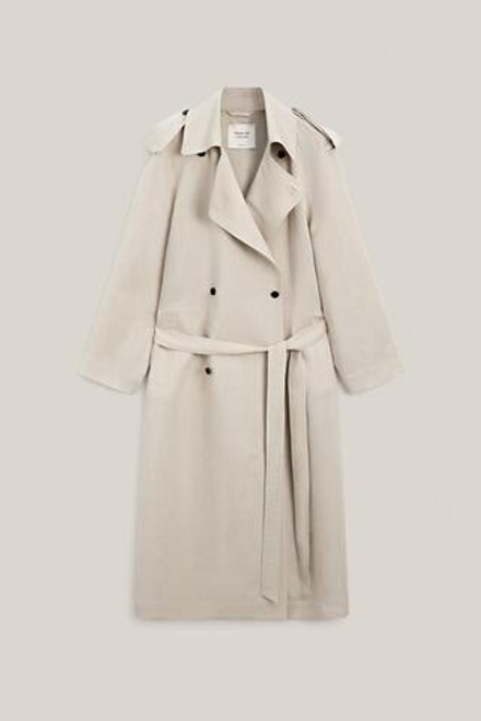 Massimo Dutti Тренч оверсайз из смесовой льняной ткани - Limited Edition, песочный