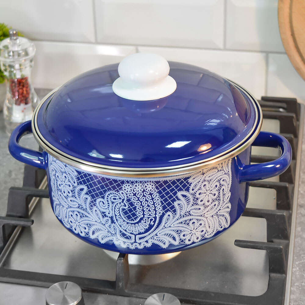 Кастрюля 3л "Вологодское кружево" синяя