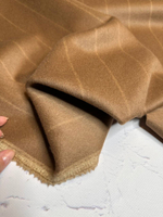 Двусторонний (double-face) пальтовый кашемир с шерстью (80%кашемир/20%шерсть, Бежевый кэмел с тонкой вертикальной полосой/сливочный, 151, 393 гр/м2)