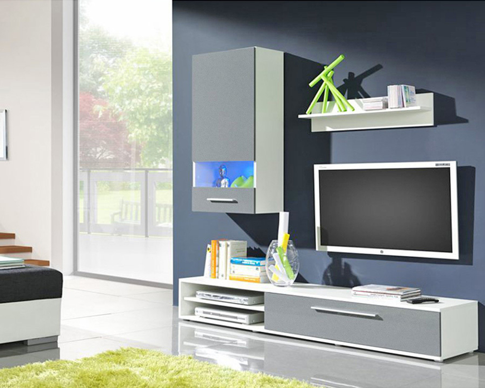 Гостиная Солюк МДФ Барит CR-01 / Белый Фасадный 0101 180*42*190 см, Барит, Белый Фасадный   Фиеста