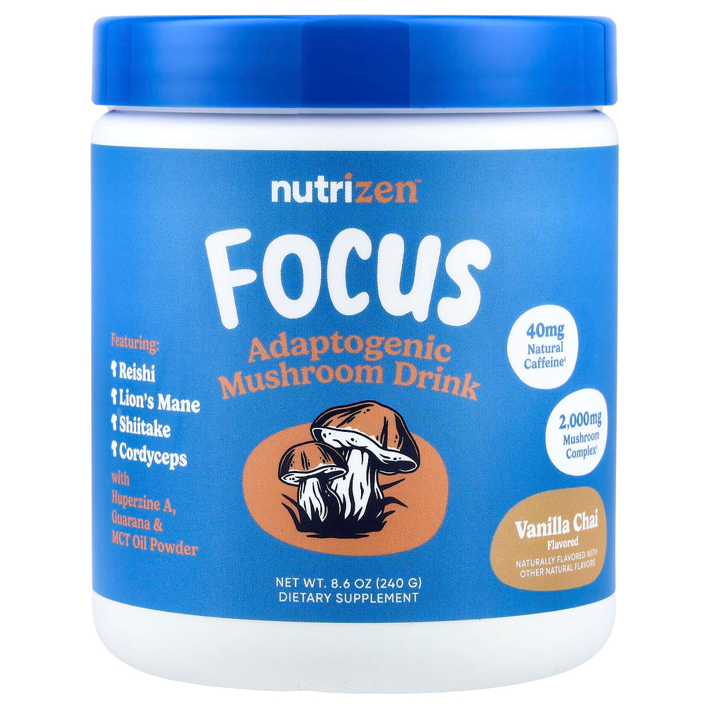 Nutricost, NutriZen®, Focus, адаптогенный грибной напиток, со вкусом ванильного чая, 240 г (8,6 унции)