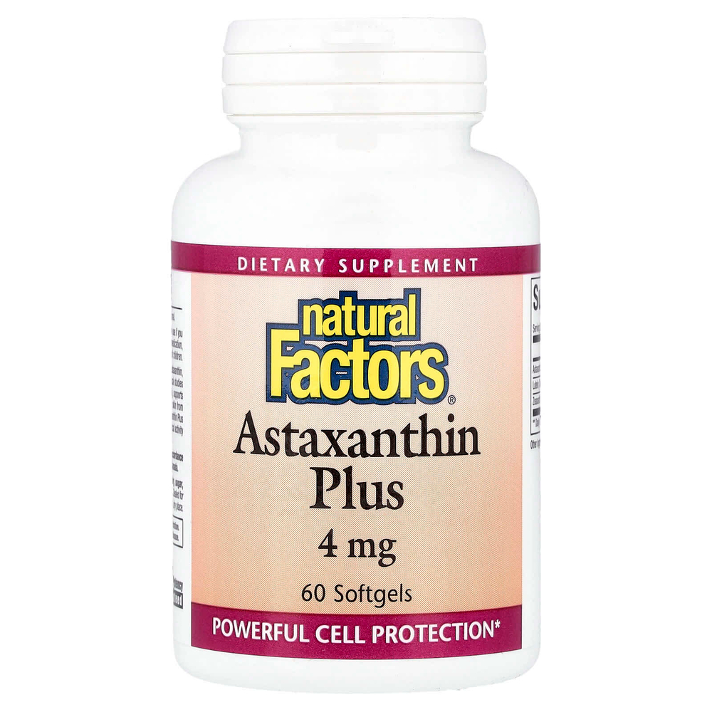 Natural Factors, Astaxanthin Plus, астаксантин, 4 мг, 60 капсул