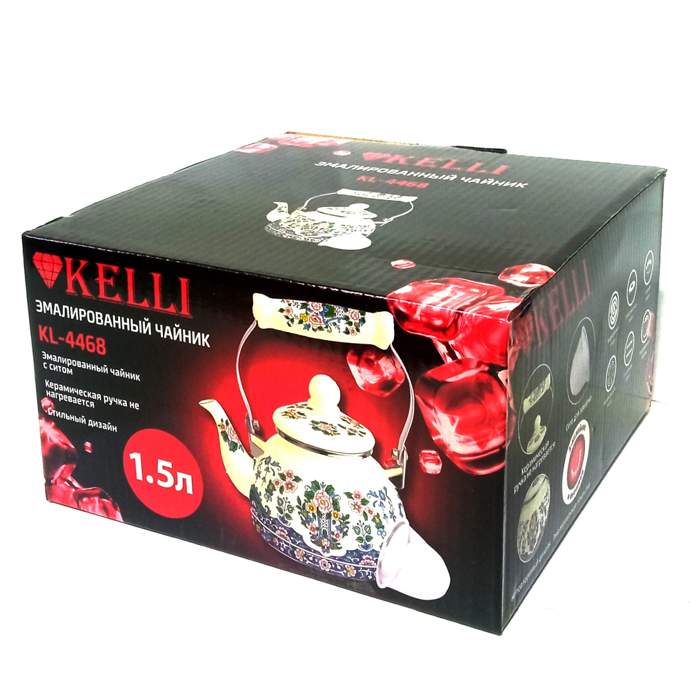 Чайник эмалированный с ситом Kelli KL-4468