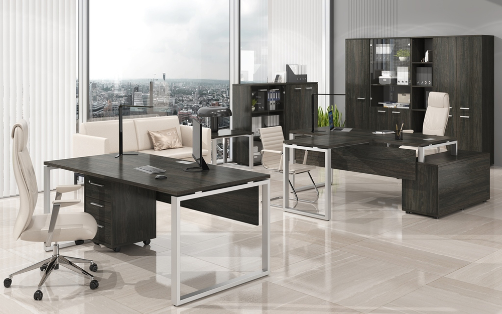 Стол руководителя с тумбой на металлокаркасе АТЛОН