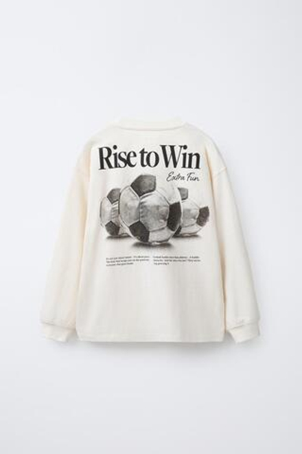 ZARA ЛОНГСЛИВС ПРИНТОМ «СПОРТ», ЭКРЮ