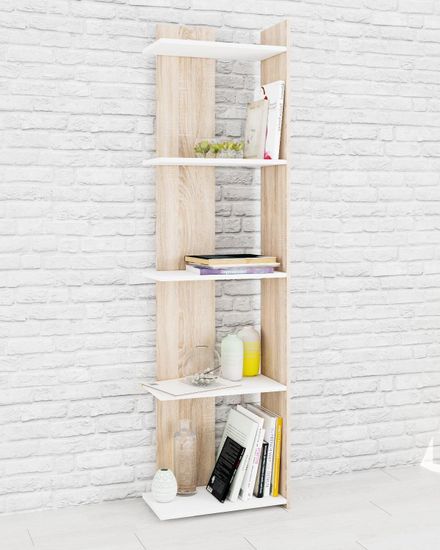 Стеллаж РОМЕО-7 дуб сонома / белый с тиснением поры дерева