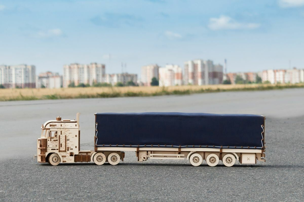 Грузовик Тягач Король дорог от EWA - Деревянный конструктор, сборная механическая модель, 3D пазл