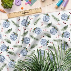 Ткань таффета снежные шары с еловыми ветками