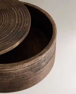 ZARA HOME БОЛЬШАЯ КРУГЛАЯ ДЕРЕВЯННАЯ ШКАТУЛКА, КОРИЧНЕВЫЙ