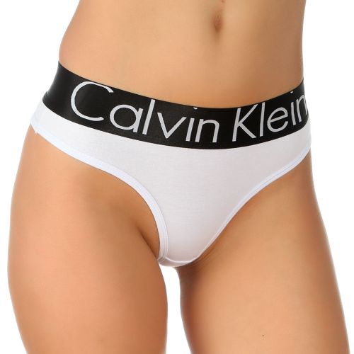 Женские трусы стринги белые с черной резинкой и белыми буквами Calvin Klein Women String W-Black W- Letters