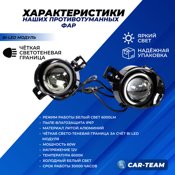 Противотуманные фары (ПТФ) WD-012 "ZMB" лазерные с Bi-LED модулем на Nissan Almera, Primera, X-Trail, Teana, Qashqai (дорестайл)