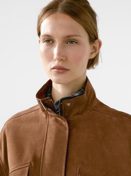 Massimo Dutti Куртка-бомбер из замши, коньячный