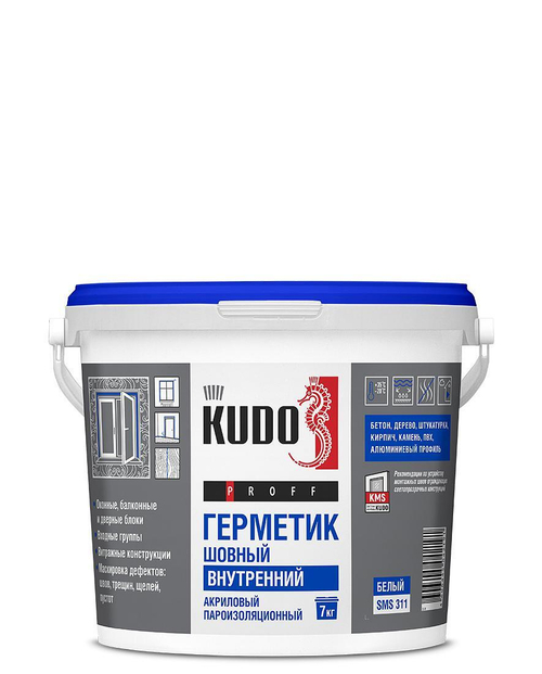 Герметик акриловый пароизоляционный шовный ВНУТРЕННИЙ KUDO PROFF, 7 кг, SMS-311, белый