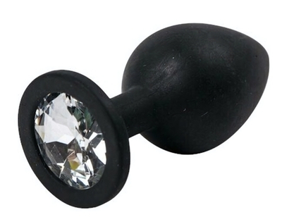 Маленькая черная пробка с прозрачным кристаллом ONJOY Silicone Collection (Цвет: черный)