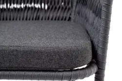 "Бордо" стул барный плетеный из роупа (колос), каркас из стали серый (RAL7022) муар, роуп серый 15мм, ткань темно-серая 027