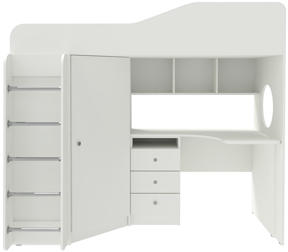 Кровать-чердак КарИВи Кадет 1 с металлической лестницей Белый  Белый