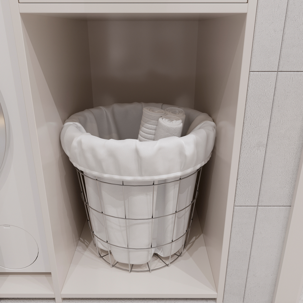 Корзина для белья DIWO Смоленск П16067 40 л, напольная, хром, круглая, металл, текстиль