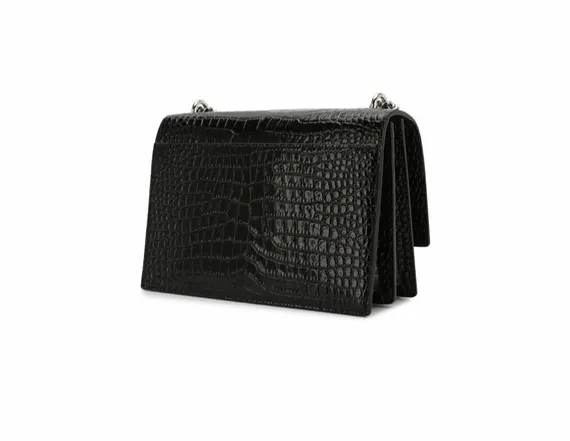 Сумка Saint Laurent Sunset Medium с тиснением под крокодила черный