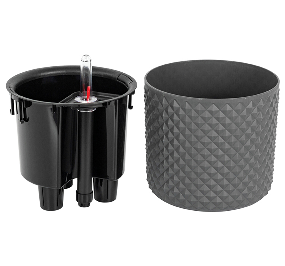 Кашпо ФАСЕТ 2л D150мм H=140мм вставка и автополив, с индикатором уровня воды