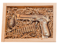 Подарок к 23 февраля Шоколад ручной работы Набор Пистолет+пули+лимонка 170гр