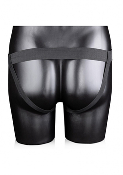 Серый страпон-фаллопротез с ребрами и мошонкой - 21,9 см.