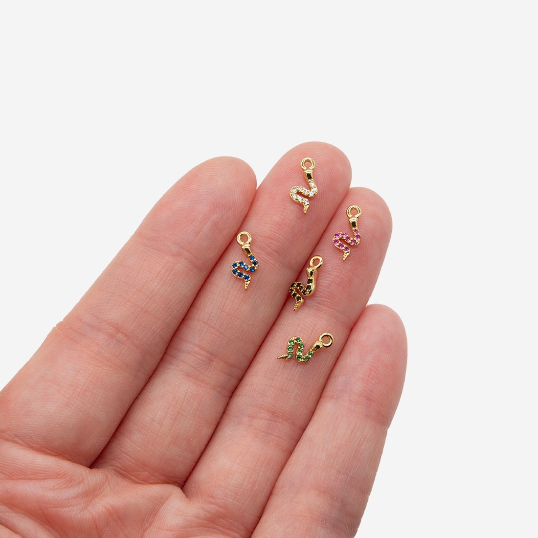 Микро подвеска "Змейка", 10*4,5мм, синие фианиты, позолота