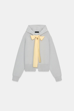 ZARA КАРДИГАН С КАПЮШОНОМ И ЗАВЯЗКАМИ, СЕРЫЙ МЕЛАНЖ