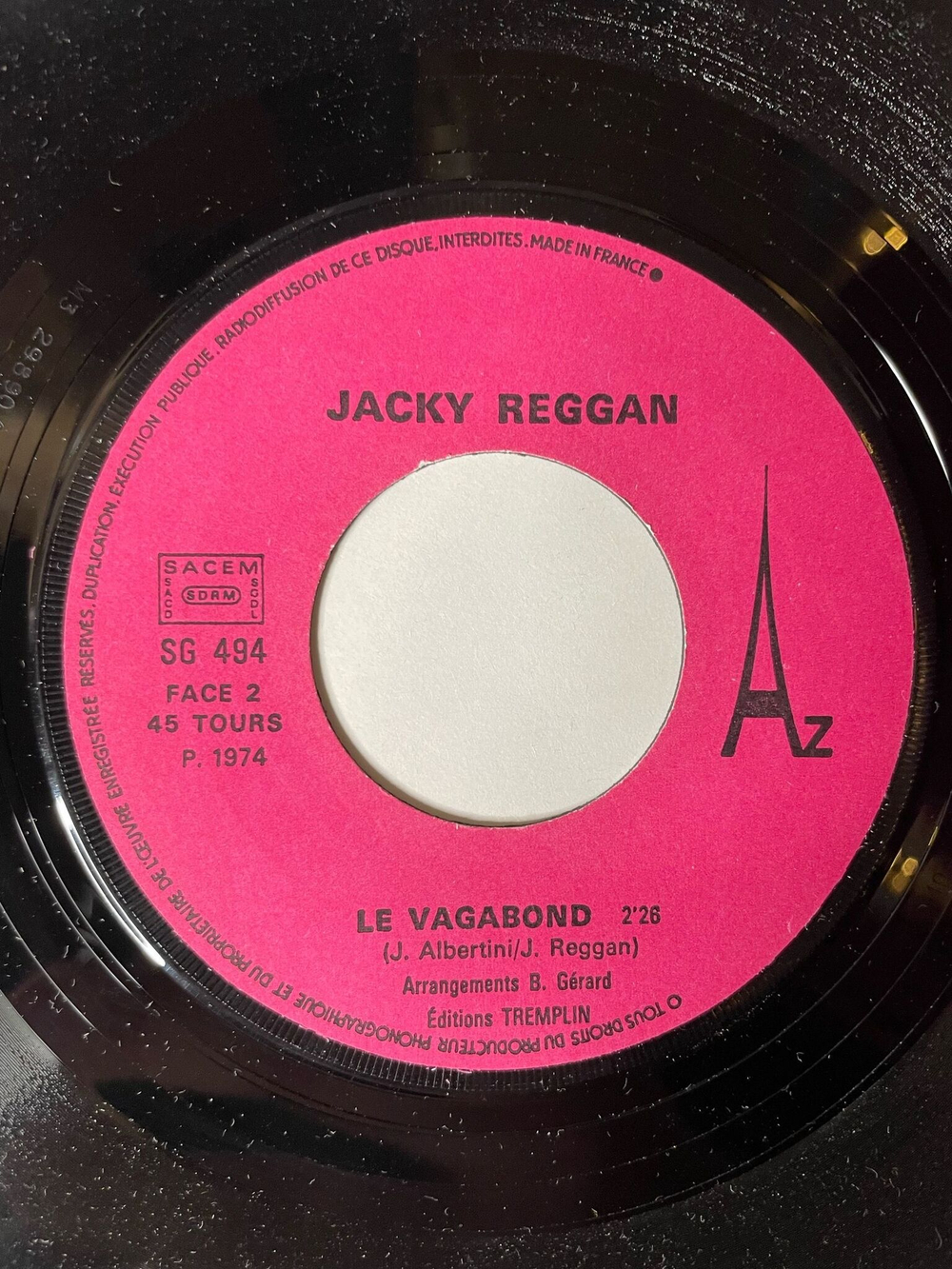 Винтажная виниловая пластинка LP Jacky Reggan Pour Un Sourire De Toi (France 1974) 7 дюймов